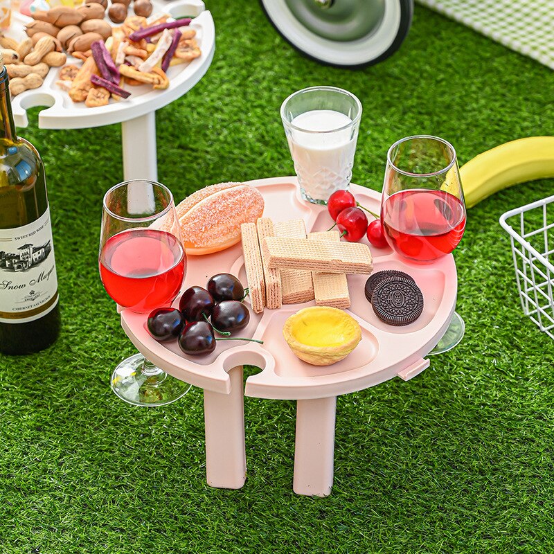 Soporte plegable de plástico para copa de vino, práctico soporte para al aire libre, color blanco y rosa