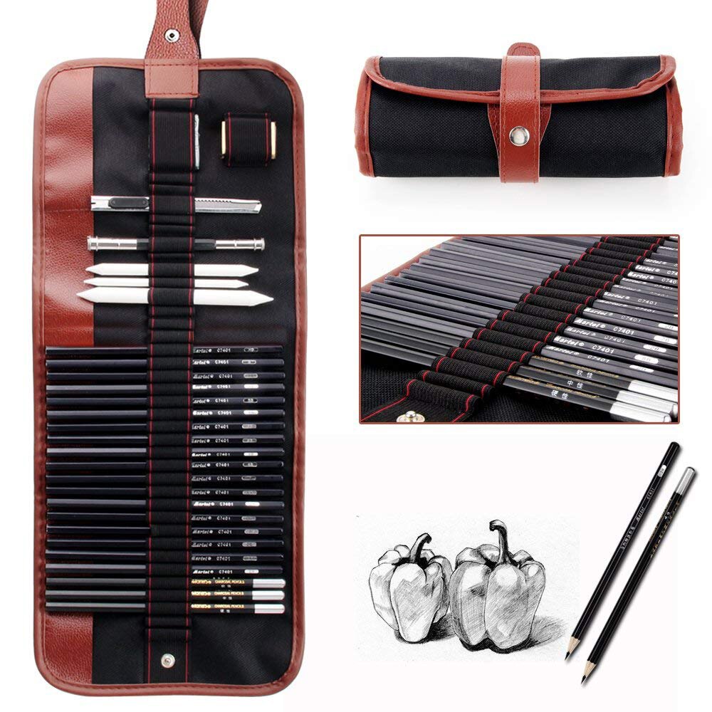 29Pcs Schetsen Potlood Set Student Glad Schrijven Tekening Potlood Set Met Bag Kids Kwast Ambachtelijke Verf Set