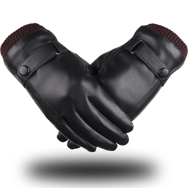 Bison denim mænd vinter varme handsker pu læder vinter udendørs sport tykkere vandtætte vindtætte handsker til mænd