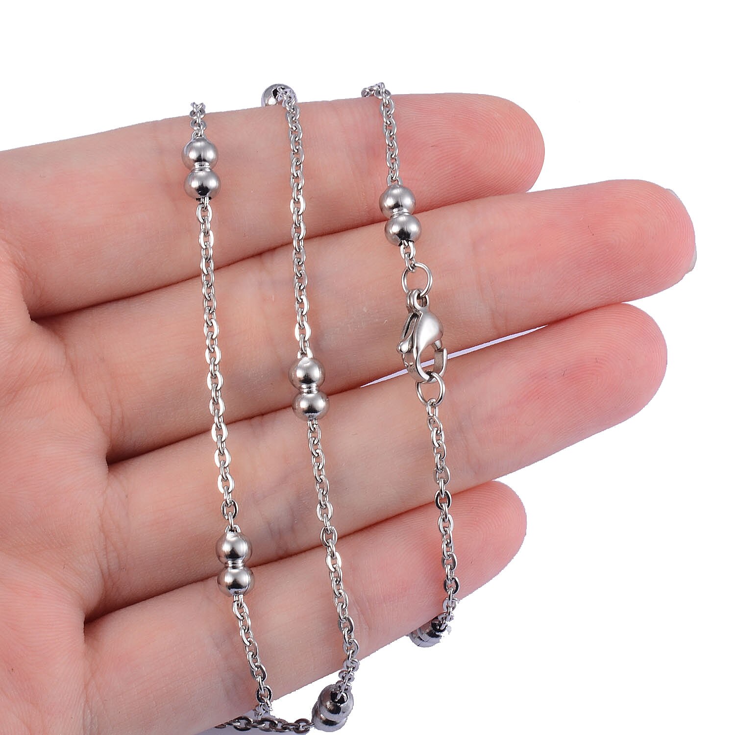 Stainless Steel Necklace Golden Bead Necklace DIY Men&#39;s And Women&#39;s Jewelry: Silver / 28 inches or 71cm