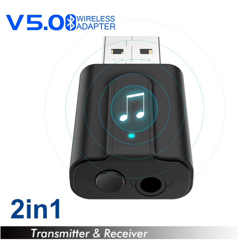 JINSERTA 2 in 1 USB Bluetooth 5.0 Audio Receiver &amp; Transmitter 3.5mm AUX Adapter for TV PC Car Bluetooth Headphone