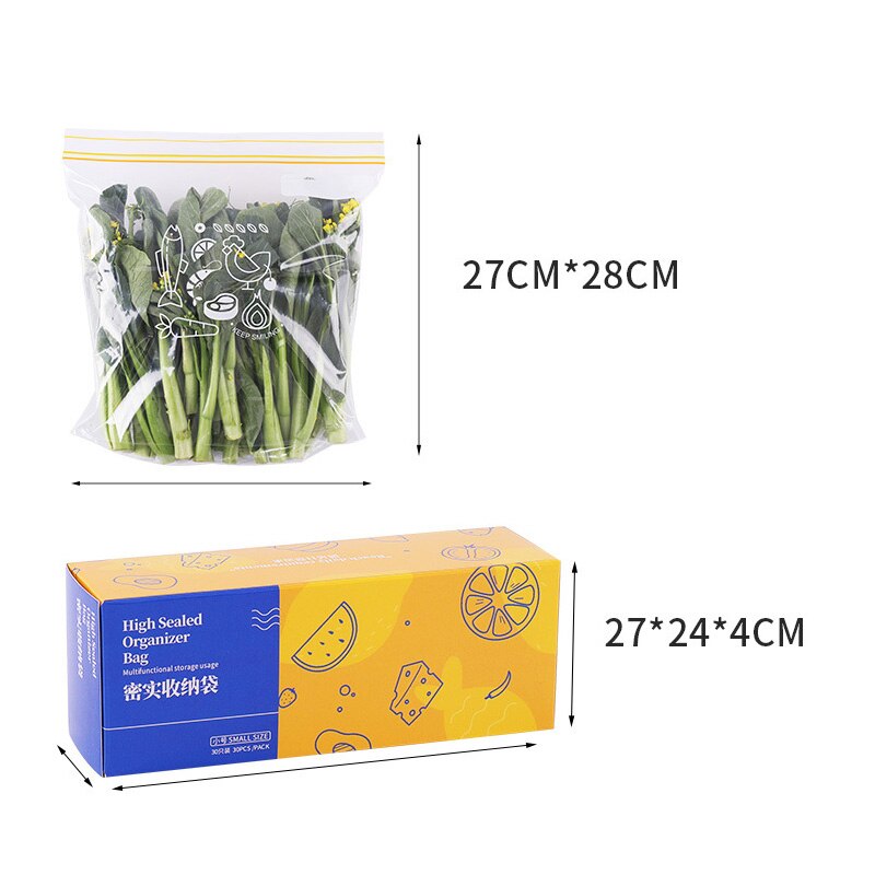 Reusable Fresh Zipper Bag Vegetable Food Fridge Preservation Self Seal Bag Freezing Storage Package Kitchen Reclosable Fresh Bag: L 15PCS