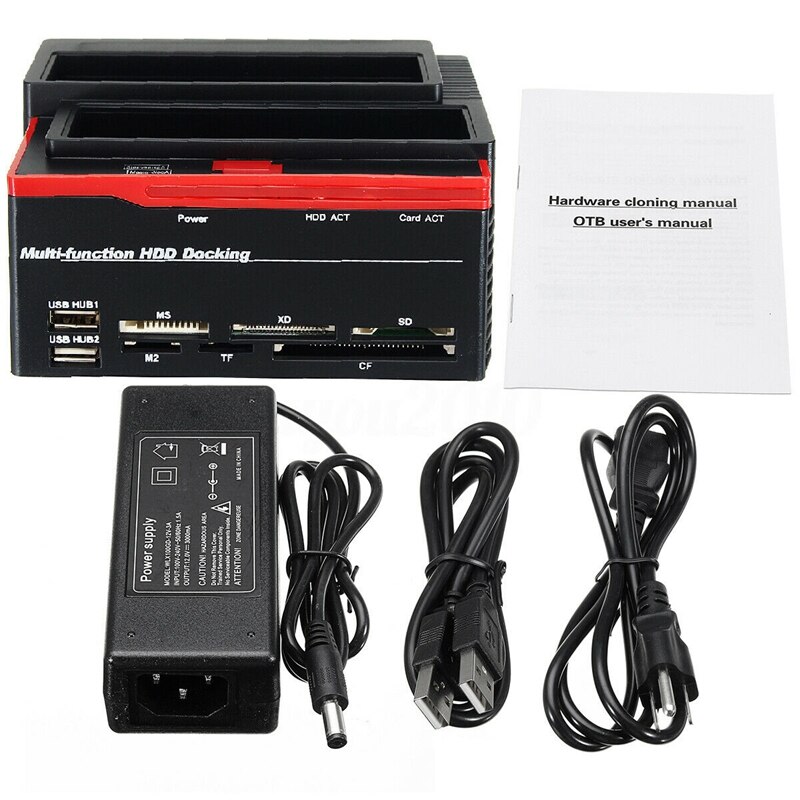 Extern 2.5 tum /3.5 tum usb 2.0/3.0 to 2 sata 1 ide hdd hårddisk dockningsstation enhet disk klon kortläsare usb  m2 tf sd: Eu-kontakt