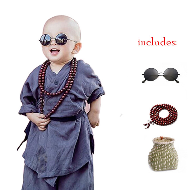 Buddhist Priests Bonze Monk Costume For Children Kids Shaolin Temple Clothes Funny Halloween Cosplay Studio Photography Clothing: XXXL / black