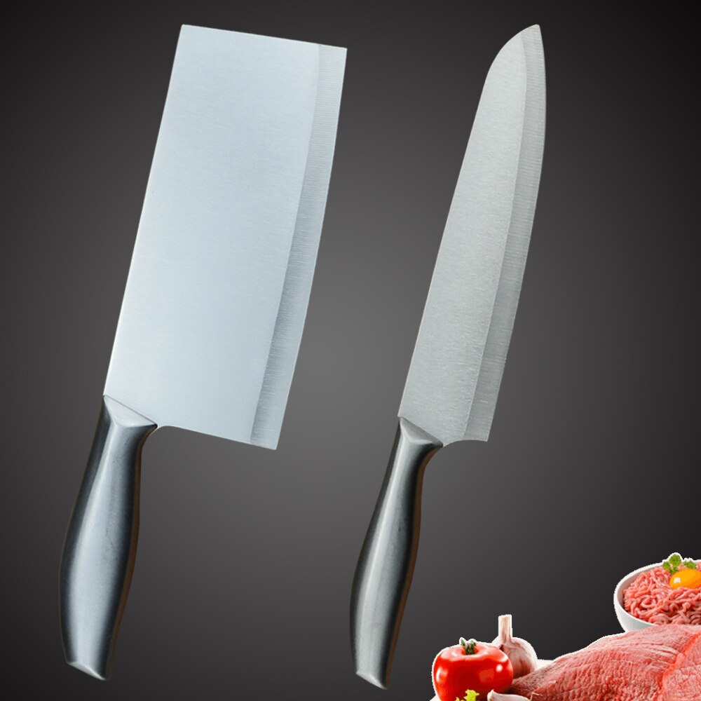 Stainless Steel Kitchen Knife Set 1-4PCS Chopping Cleaver Chef Knives Chicken Bone Scissor Cooking Tool Cutting Slicing Meat: 2PCS SET-H