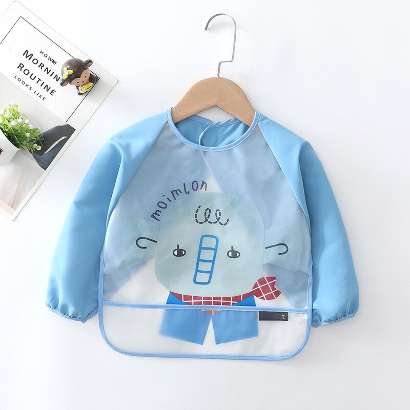 Écharpe imperméable à manches longues pour bébés garçons et filles, tablier à bavette avec poche pour nourrissons: Bleu / S(6-12M)