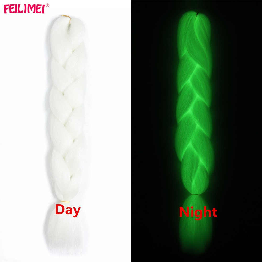 Feilimei-extensions capillaires synthétiques brillantes, mèches longues, tresses Jumbo lumineuses rose bleu violet blanc Ombre