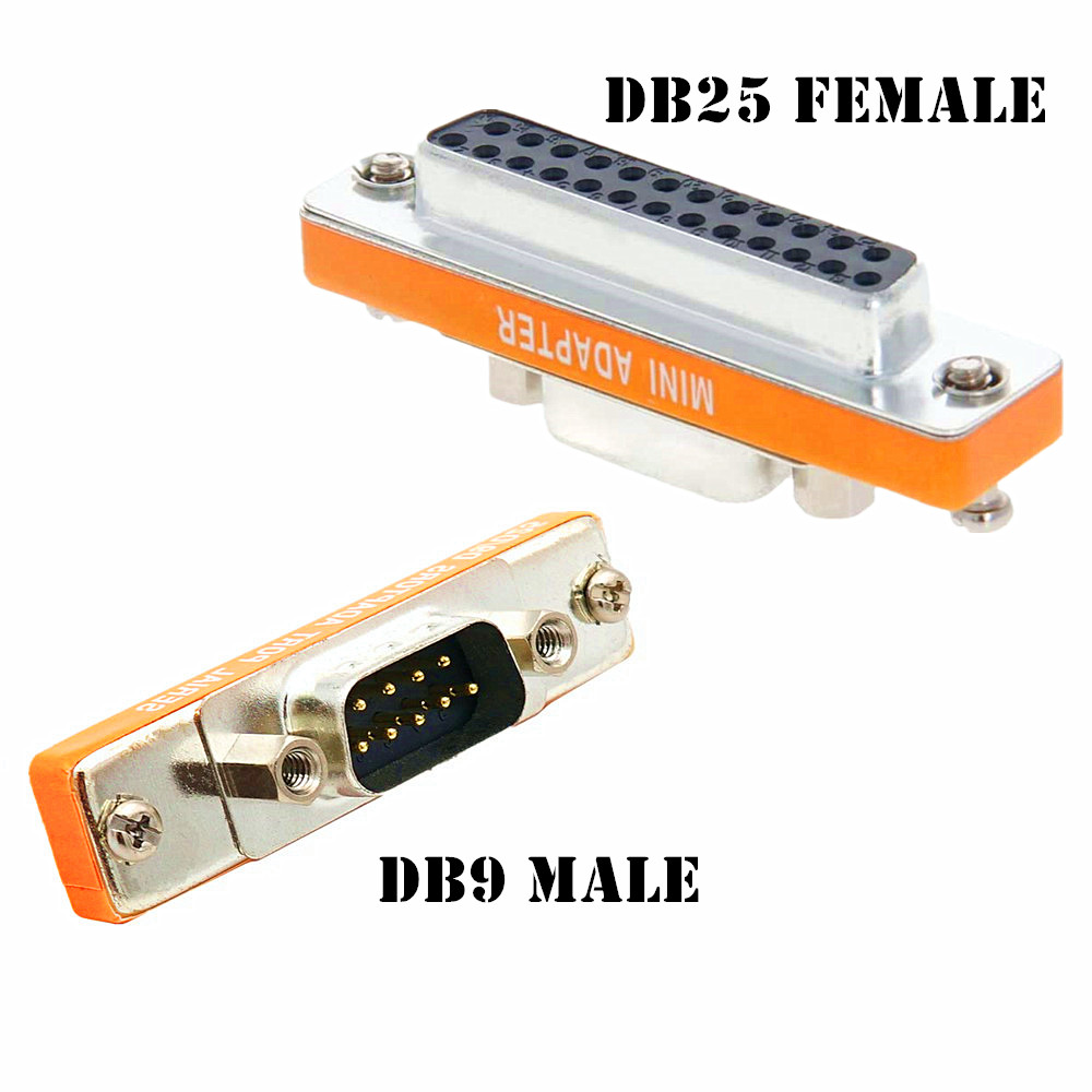 Mini adaptador DB25 a DB9, macho a hembra M/F Serial at Modem, Mini adaptador, cambiador de género, acoplador, RS-232: Naranja