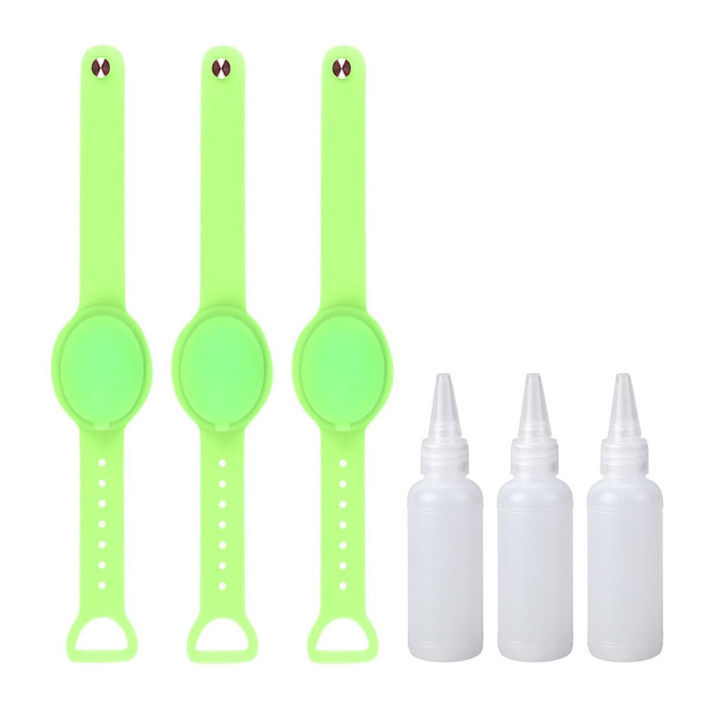 1/3Pcs Hand Sanitizer Dispensing Silicone Pumps Disinfectant Portable Bracelet Wristband Hand Dispenser 10ML With Break Bottle: 3PCS Green 