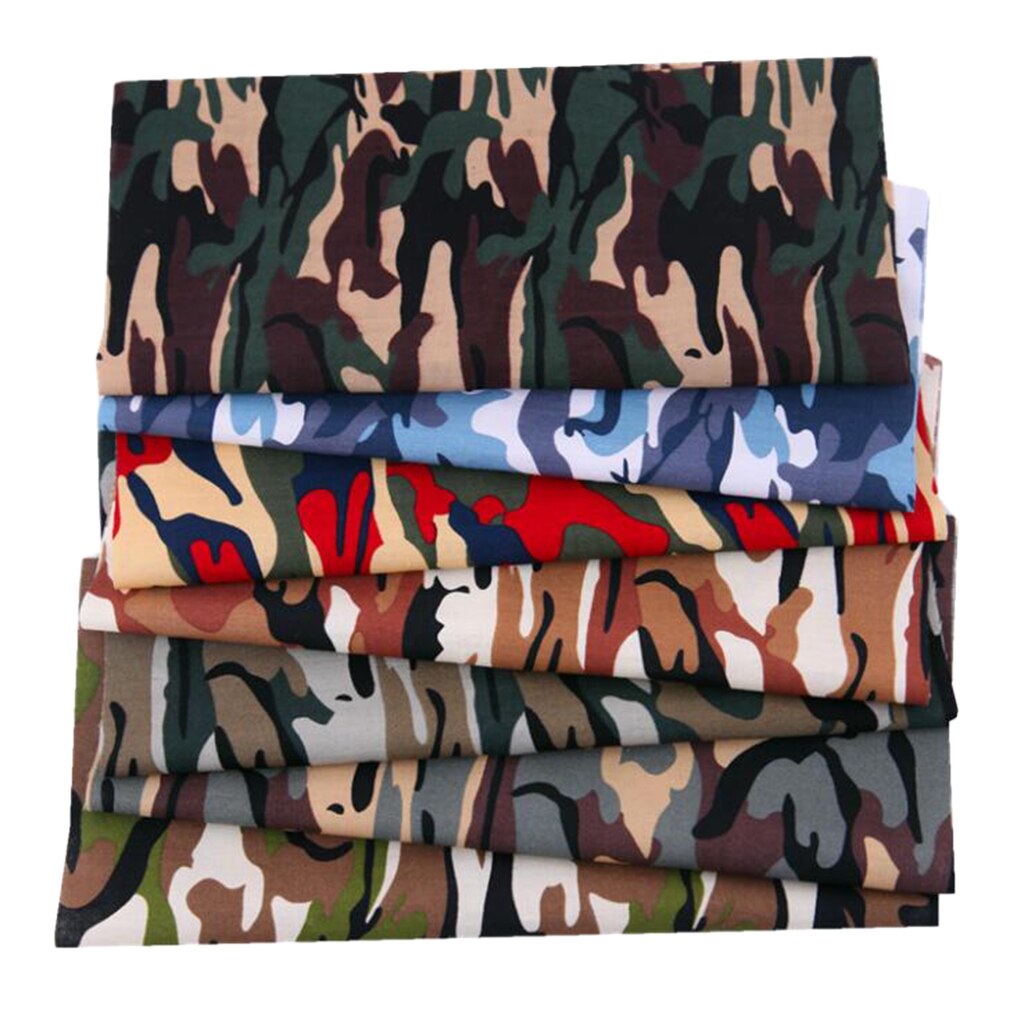 7Pcs 25x25 cm Cotton Blend Squares Quilting Sewing Camouflage Precut Fabric Square Sheets for Craft Patchwork