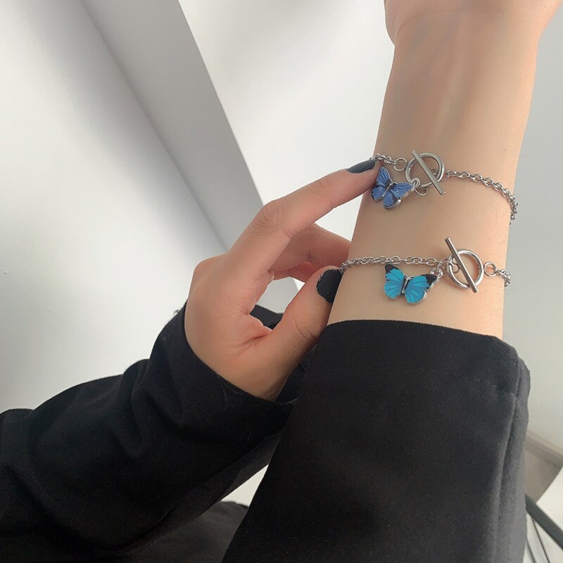 Bracelet pour fille, joli bracelet papillon bleu, style coréen, bijou pour femme