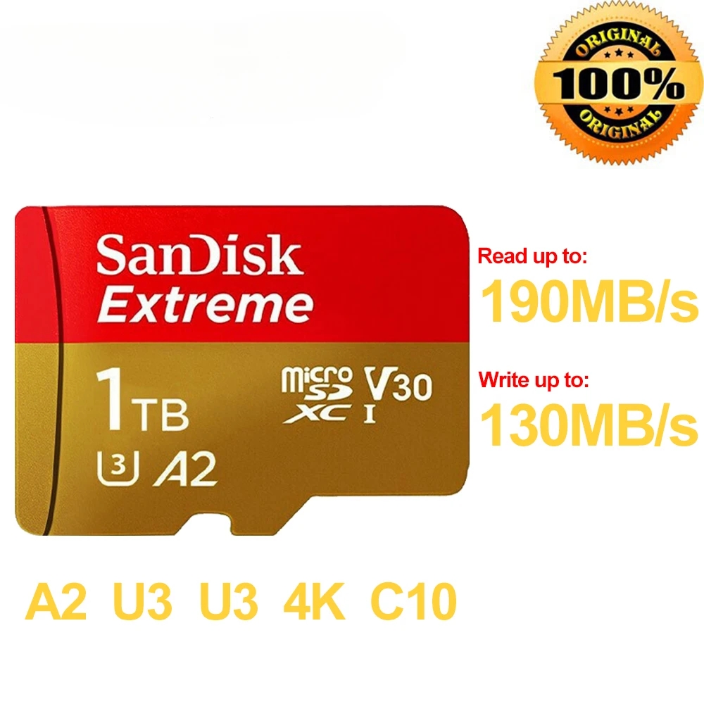 100% SanDisk Extreme MicroSD Card U3 A2 Memory Card V30 256GB 128GB 64GB 32GB Original TF Card A1 for Camera 512gB 1TB SDXC tf