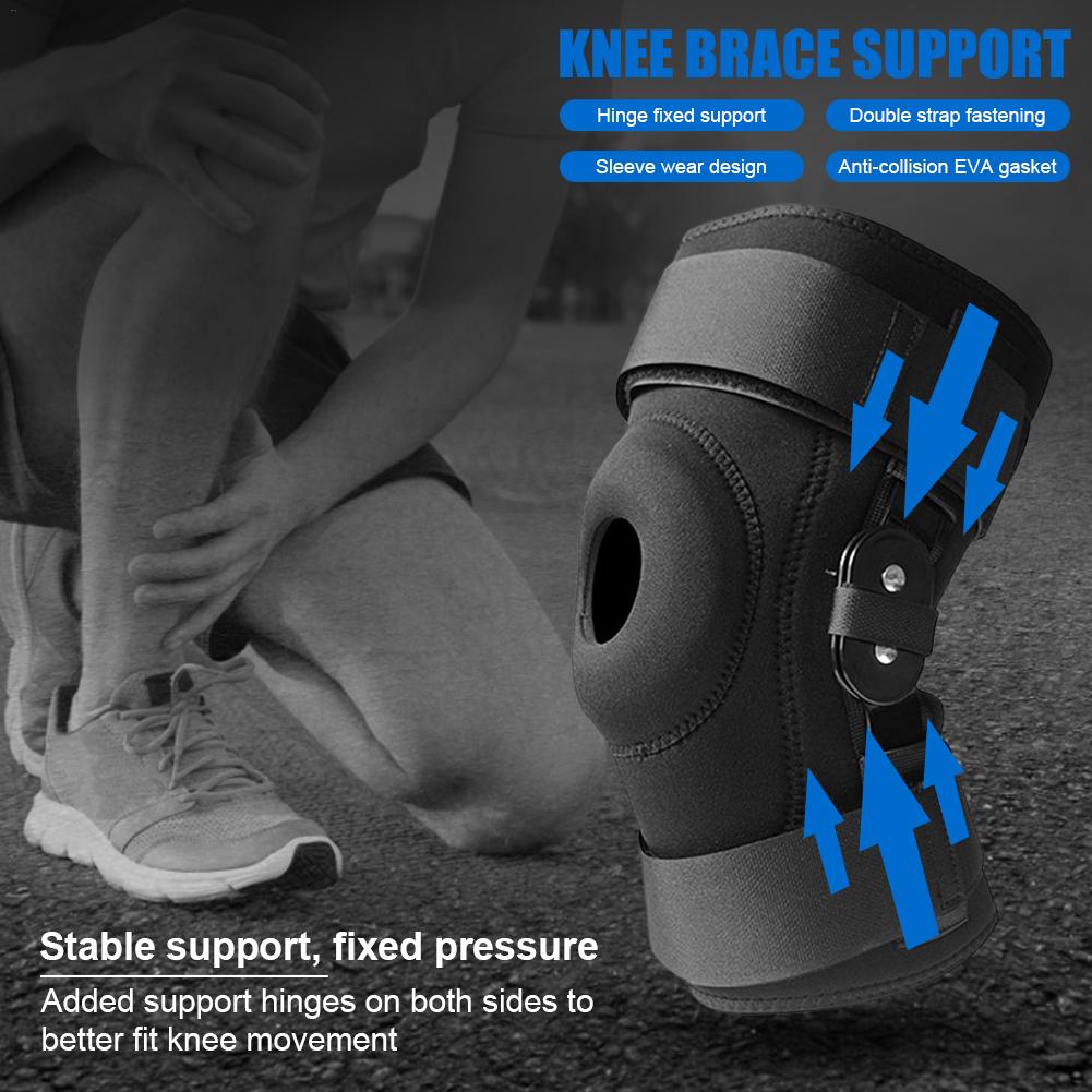 Adjustable Hinged Knee Brace Support Side Patella Stabilizers With Strap Sports Knee Protective Hinges Foot Pads Brace Wrap
