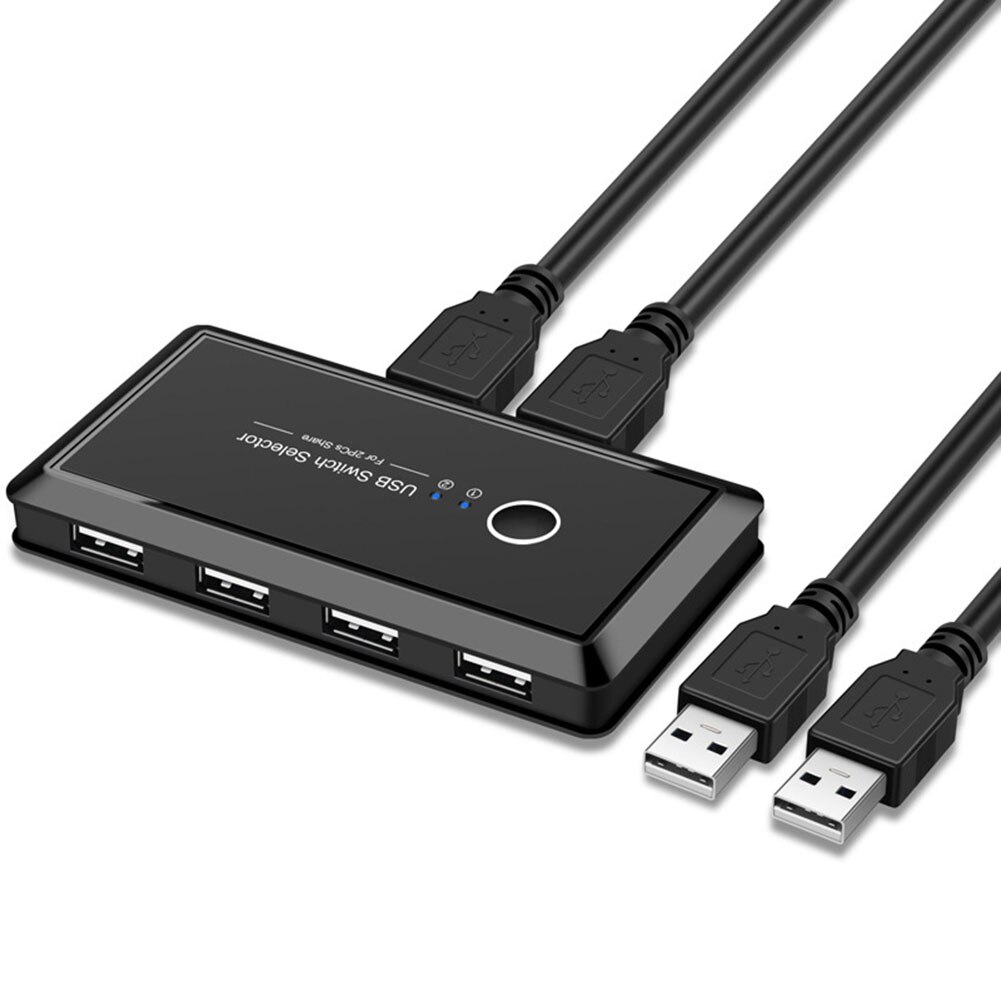 Conmutador USB KVM interruptor USB 3,0 2,0, conmutador de 2 puertos, para compartir 4 dispositivos, para teclado, ratón, impresora, Monitor, USB 2,0 3,0, Selector de interruptores: USB 2.0