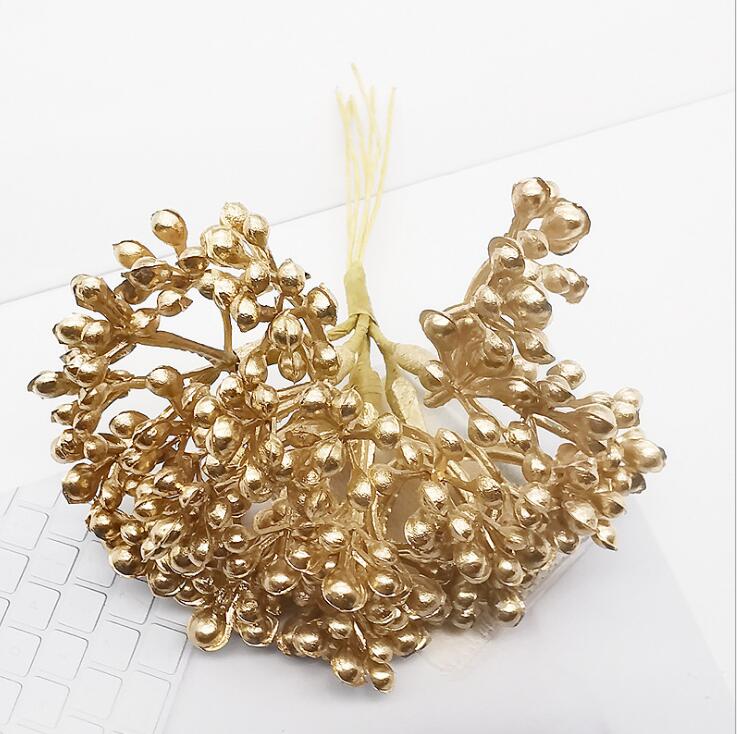 8/10/12/90/144 stücke Handwerk Blumen Materialien Diy Kasten Kranz Sammelalbum Staubblatt Beere Obst Bündel Gold Künstliche Pflanzen: Modell 13