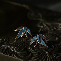 Bamboo Leaf Stud Earrings Female Cloisonne Imitation Tian-Tsui Palace Museum Classic Chinese Simple Chinese Style Antiq