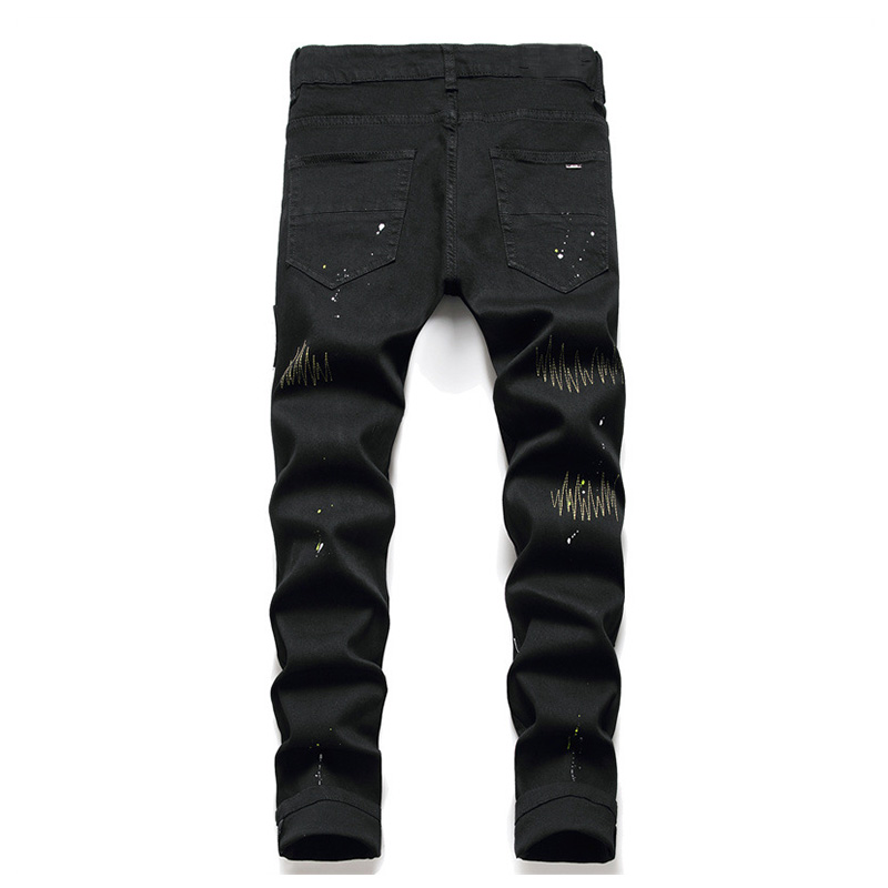 KIOVNO – jean déchiré à rivets pour homme, pantalon en Denim extensible, coupe ajustée, style Hip Hop, noir, Streetwear