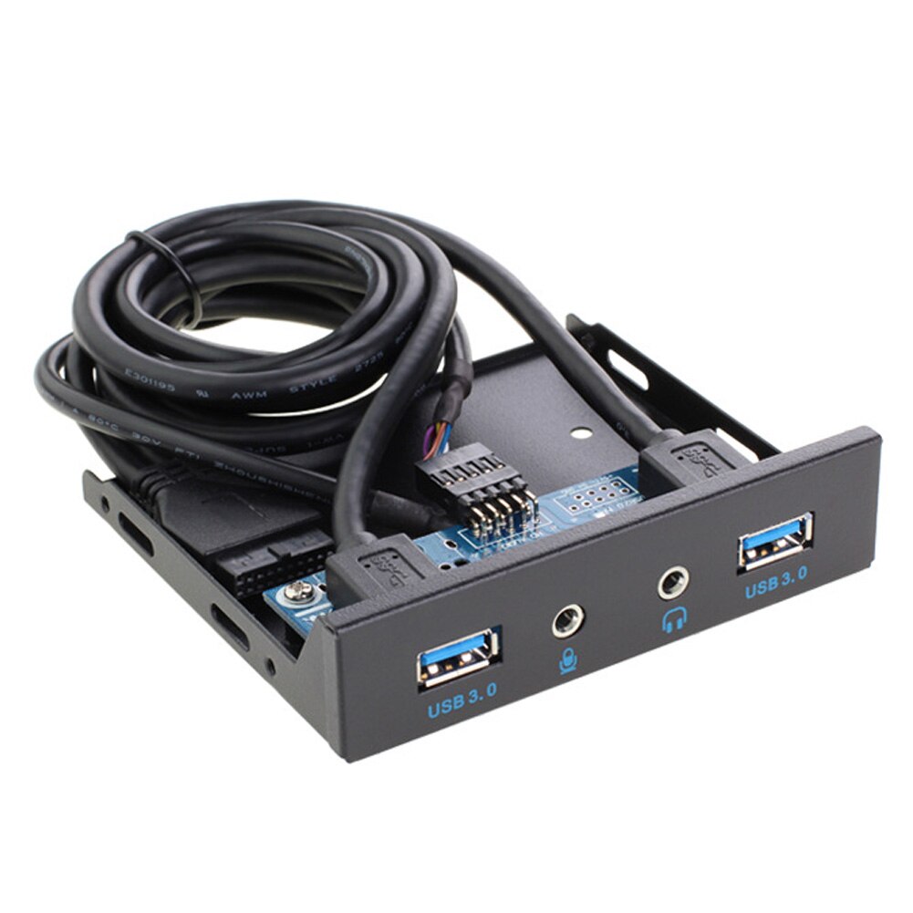 USB 3.0 2 Port 3.5 Inch Metal Front Panel USB Hub with 1 HD Audio Output Port 1 Microphone Input Port for Desktop