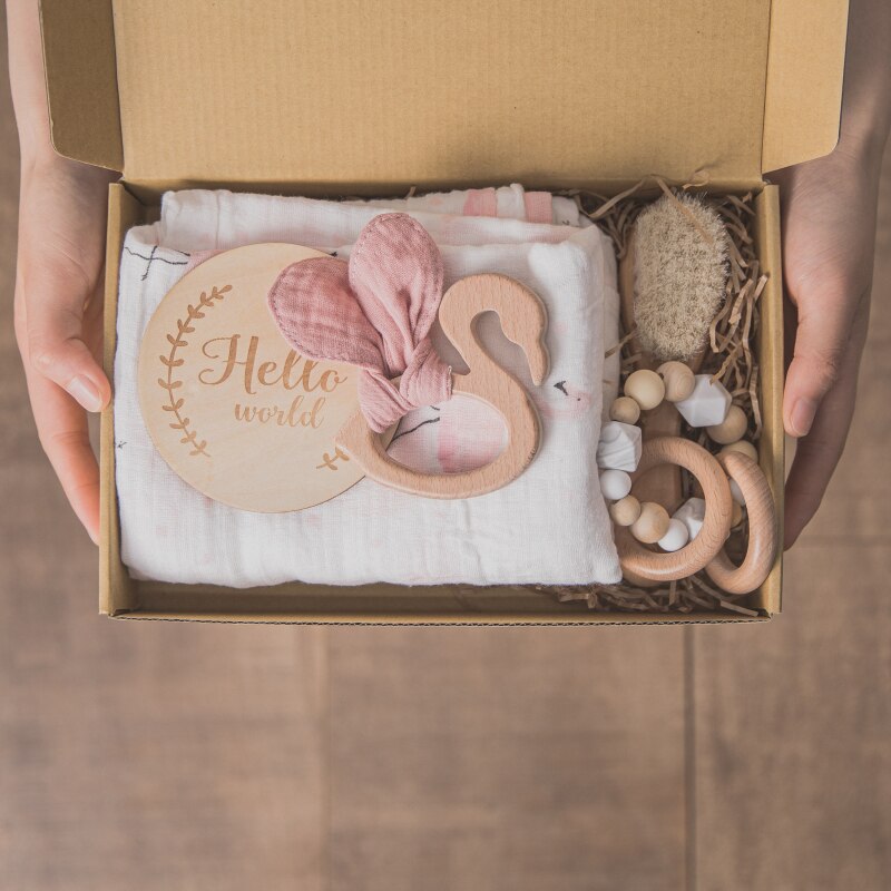 Baby badelegetøjssæt løve rangle dobbeltsidet bomuldstæppe hæklet legetøj nyfødt fotografering rekvisitter fødselsprodukt med æske: B