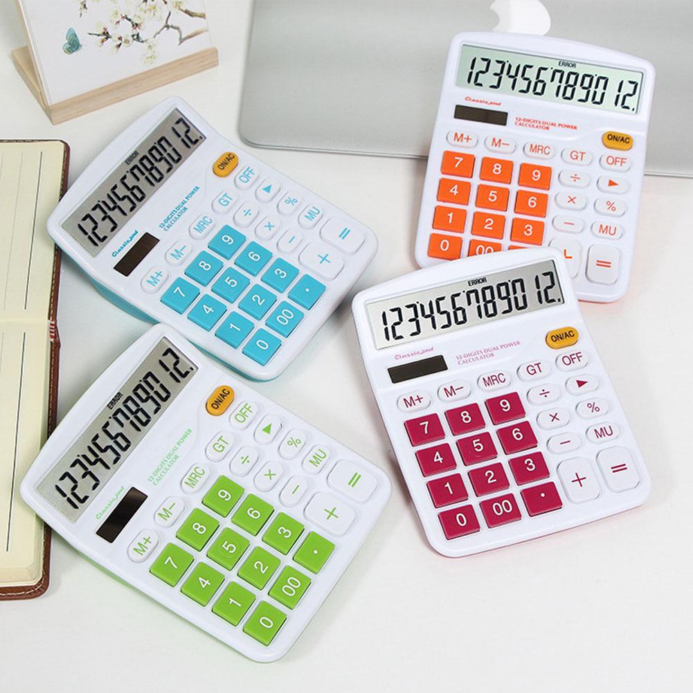 Convenient 12 Digit Calculator Large Display Solar Power Battery Home Office School Tool Accounting Financial Supplies
