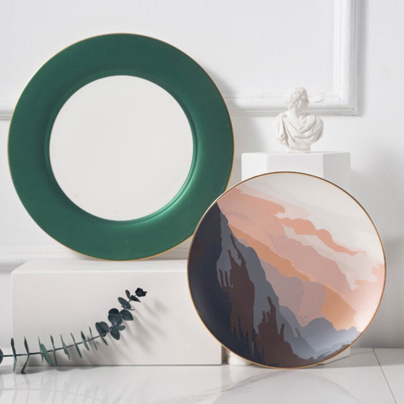 Tableware Ceramic Dinner Plate Set Dish 8 Inch Porcelain Cute Dessert Plate Dinnerware Mountain Ornaments Frosted Matte Plate
