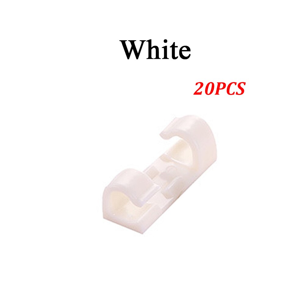 18/20pcs Cable Clips Desktop Organizer Self-Adhesive Cord Management Wire Holder Data Telephone Line Winder Fastener Clamp: WHITE
