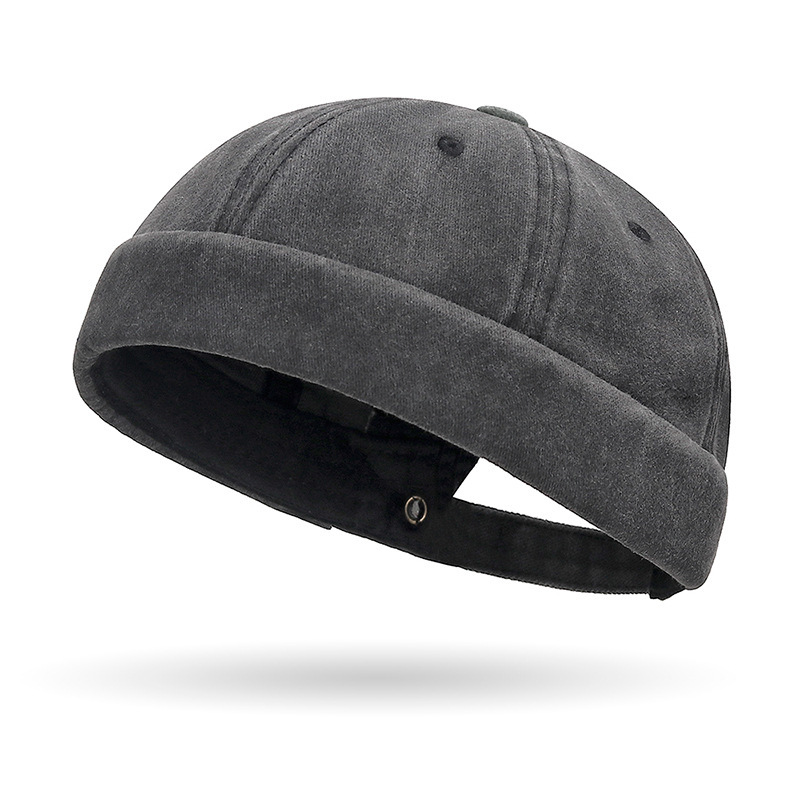 Brimless Hats for Men Womens Skullcap Mens Vintage Docker Beanie Cap Washed Cotton Rolled Cuff Harbour Hat: black