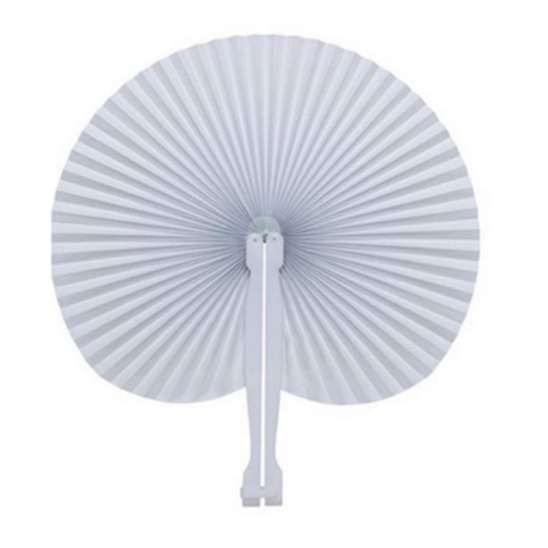 White Hand Held Fan Folding Bamboo Paper Wooden Wedding Events Decorational Supplies White Paper Fan For Wedding Birthday Party: 02 Round