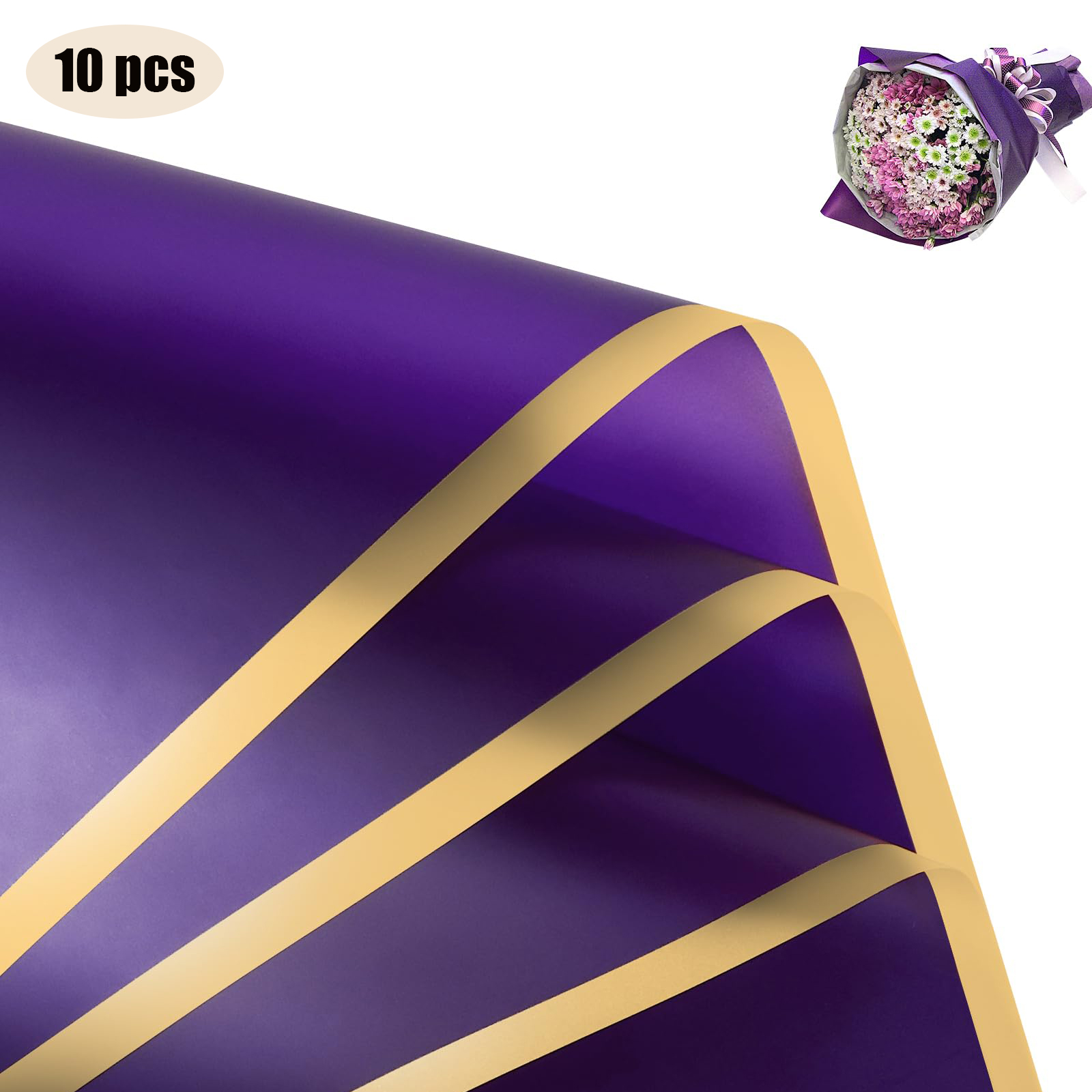 10 Sheets Flower Wrapping Paper with Golden Edges, Waterproof Bouquet Packaging - Ideal for DIY Weddings & Birthdays: army green