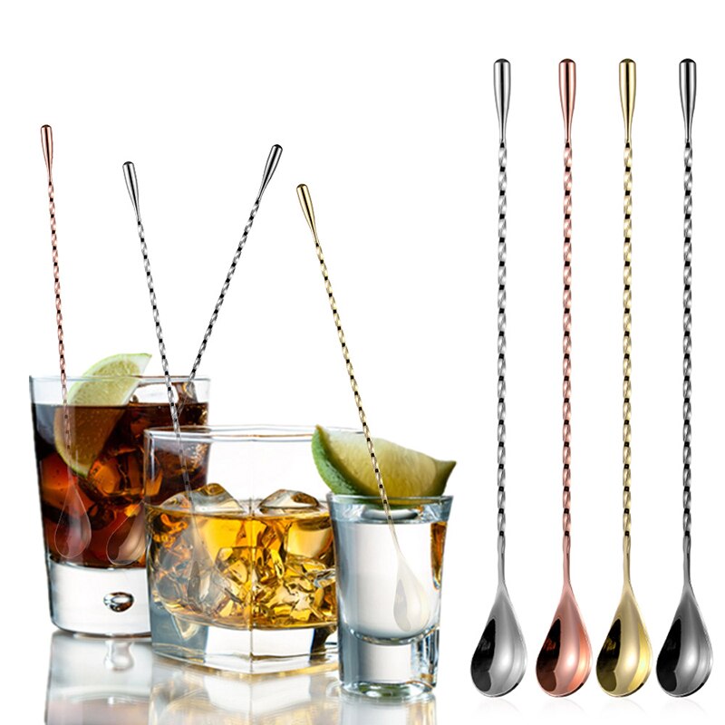 Stainless Steel Water Bar Spoon Fine Thread Bar Spoon Cocktail Stirring Bartending Bar Teardrop Bar Mixing Spoon
