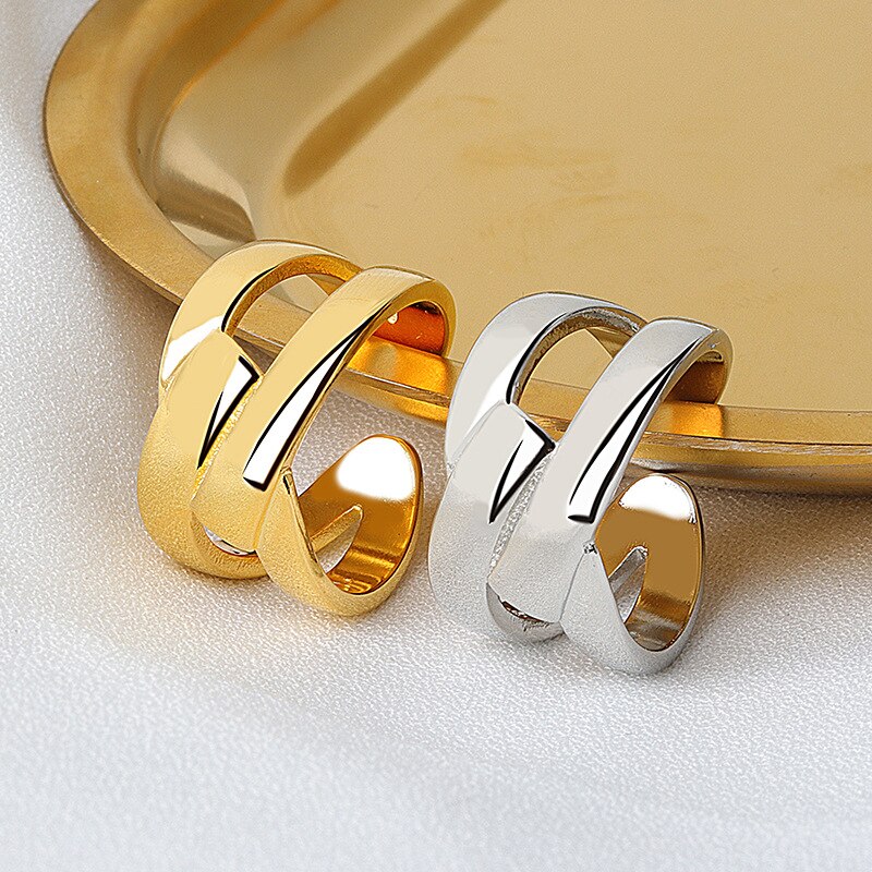 De de de Plata de Ley 925 Plata geométrica interweave color oro ajustable anillos para las mujeres al por mayor de la joyería