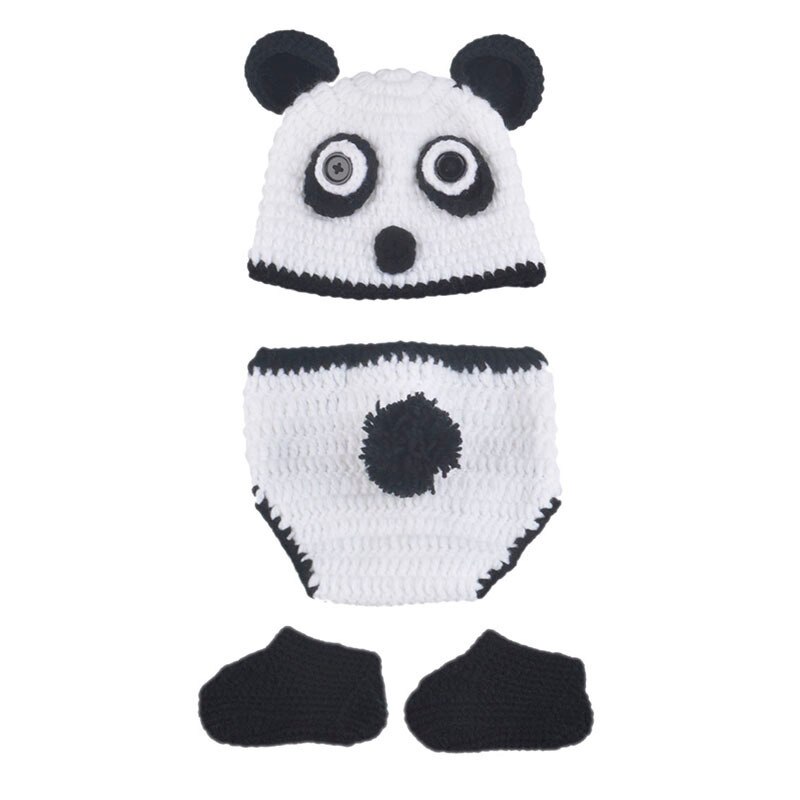 Lovely Panda Baby Boy Hat Pants Shoes Set Knitted Baby Photography Props Animal Baby Outfits MZS-16010
