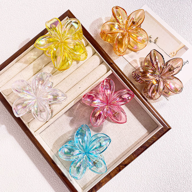 1/6 pièces coloré Transparent fleur 8CM pinces à cheveux pince épingle à cheveux Barrette épais mince cheveux accessoires pour les femmes: WHITE