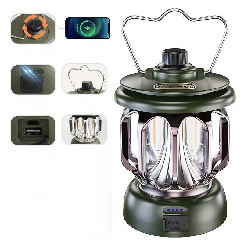 Draagbare Kerosine Vintage Camp Lamp Retro Led Light Outdoor Camping Lantaarn 3 Verlichtingsmodi Tent Licht Voor Wandelen Klimtuin: 5w