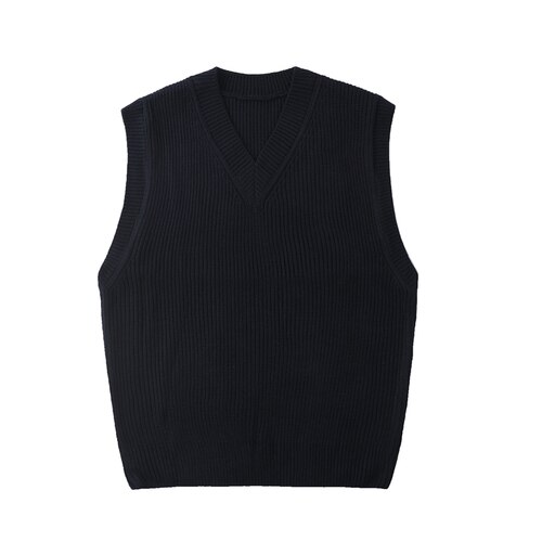 Läsbar höst vinter ärmlös tröja dam enfärgad v-ringad stickad ärmlös väst kvinnliga tröjor pull femme tröjor: Svart / L  (50-60kg)
