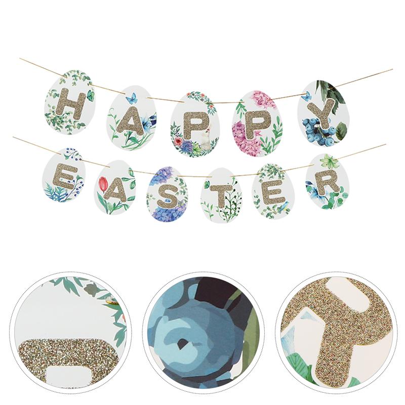 1 ensemble joyeux pâques papier bannière pâques fête bannière pâques suspendus décor pâques jour accessoires