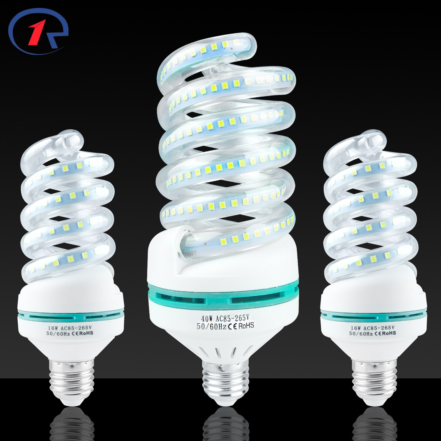 Zjright  e27 spiral led energisparelys pære 5w 9w 16w 24w 40w stue,hjem,innendørs,bibliotek,kontor,fabrikk led-pærer