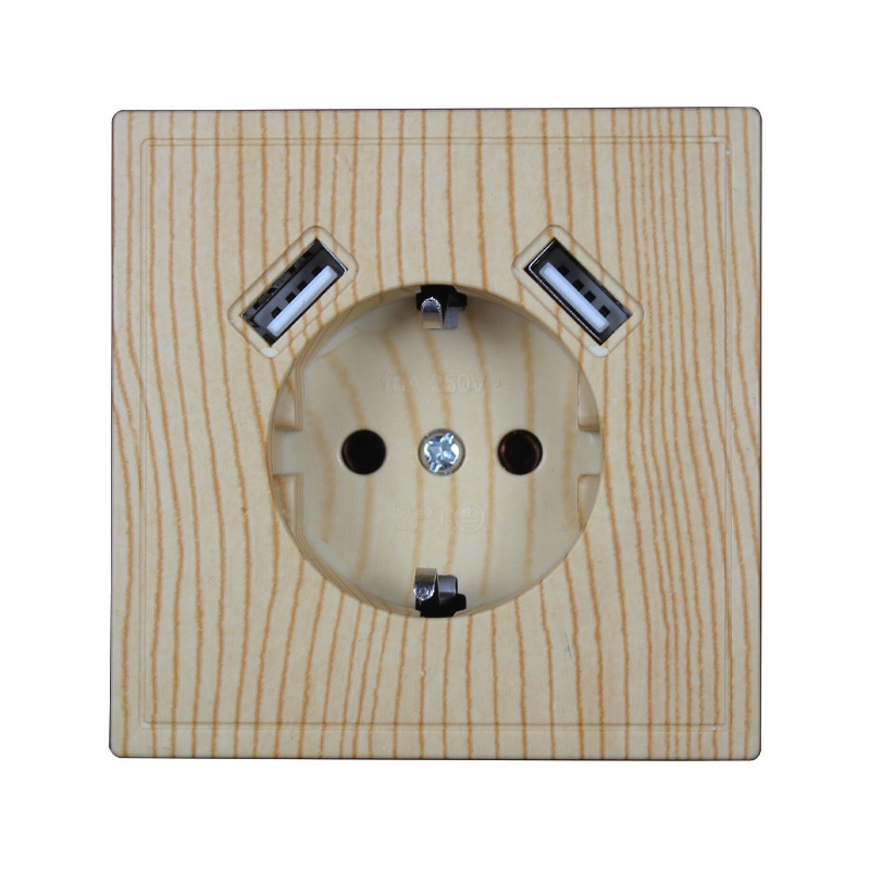 Usb vægstik til telefonopladning dobbelt usb port 5v 2a usb vægudtag usb murale træ farve  j1-01m