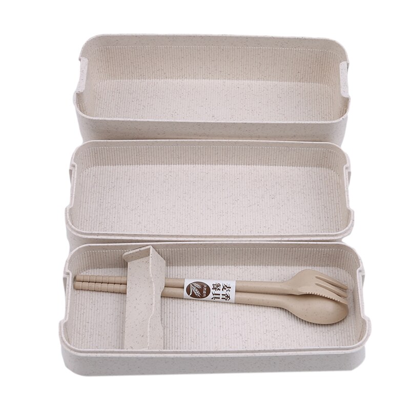Meerlagige lunchbox plastic voedselcontainer kinderen school draagbare bentobox geschikt wandelen kamperen keukenbenodigdheden: Beige