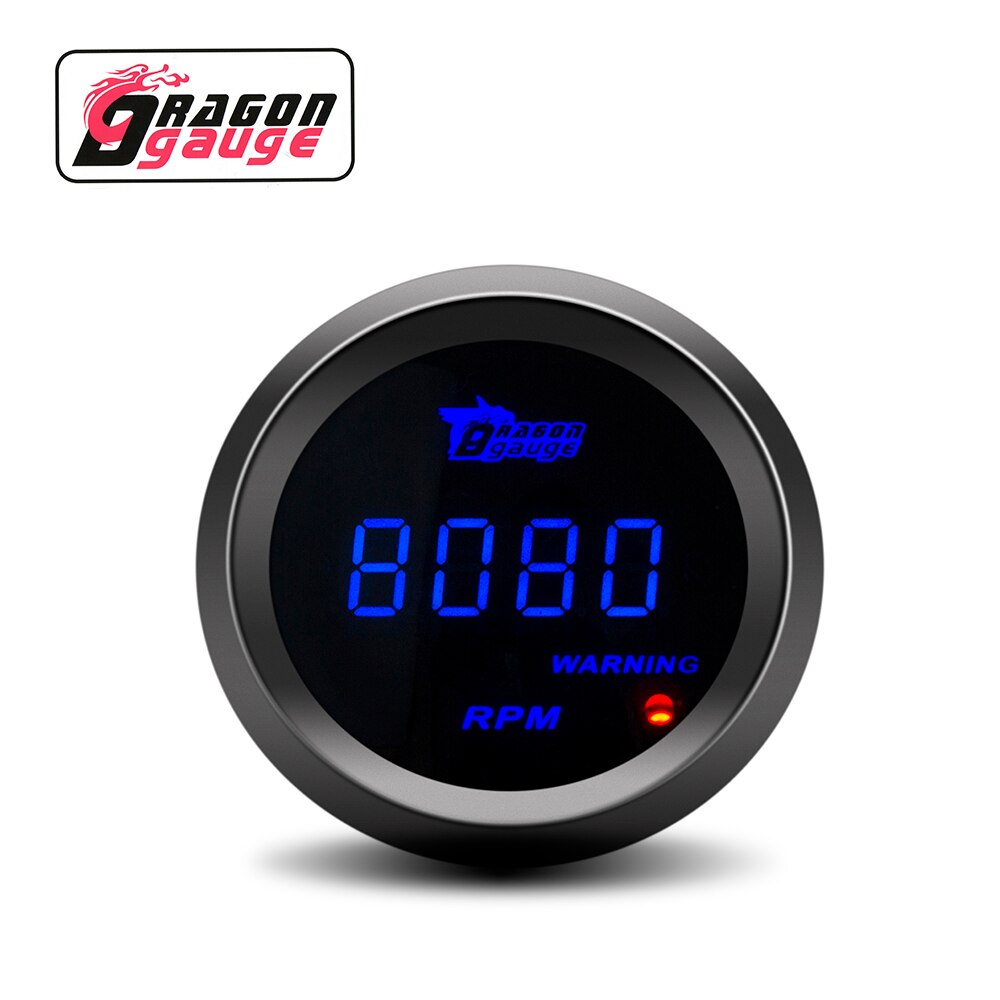 「DRAGON」 52mm Car Tachometer RPM Meter Automobile Tachometer LED Digital Display Factory Sales Car Gauge for 12 Volt Car: 6110-BK