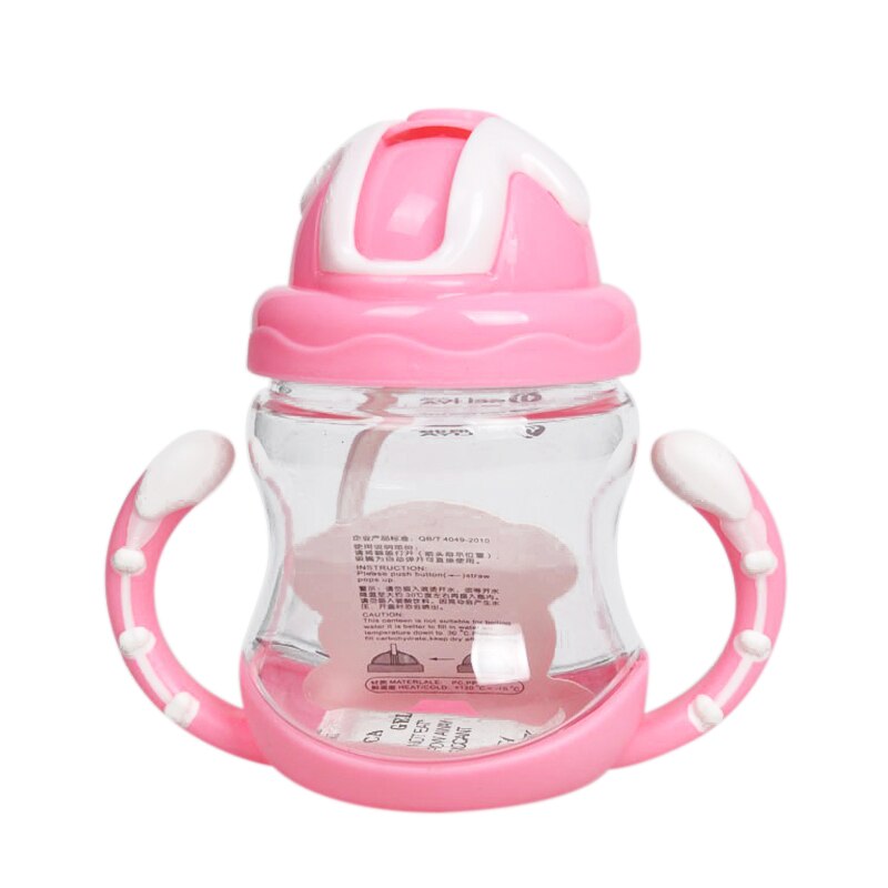 320ml Baby Bottle Kids Cup Silicone Children Training Cups Cute Baby Drinking Water Straw Handle Feeding Bottle: Pink