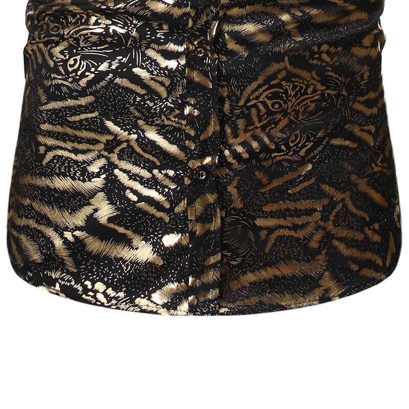 Luxe or tigre bronzant robe Chemise hommes à manches longues boîte de nuit parti brillant Chemise décontracté Chemise boutonnée