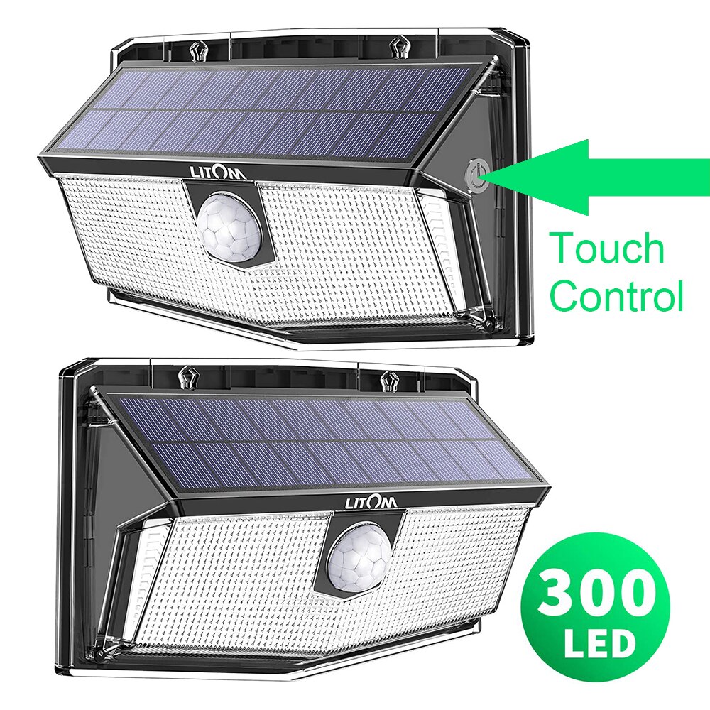 LITOM CD217B 300 LED Touch Sensor Solar Lights Outdoor Solar Motion Sensor Security Lights with 4 Lighting Modes IP67 Waterproof: Default Title