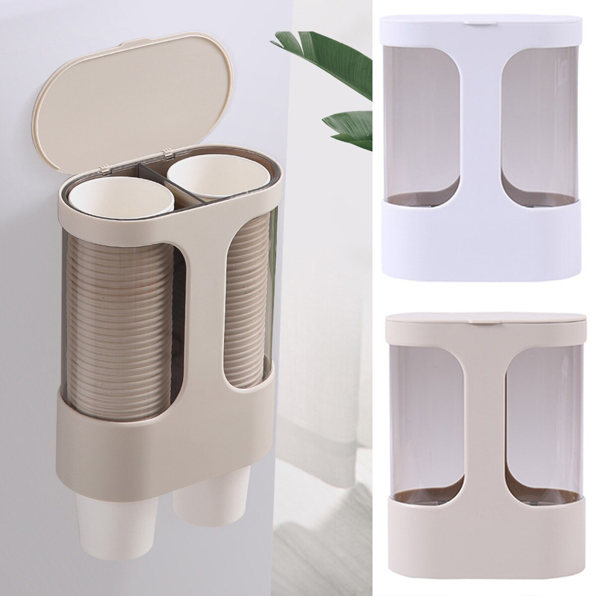 Transparent Cup Dispenser Double Tube Wall-Mount Paper Cup Rack Pull Type Disposable Holder Dustproof Dispenser Paper Cup Holder