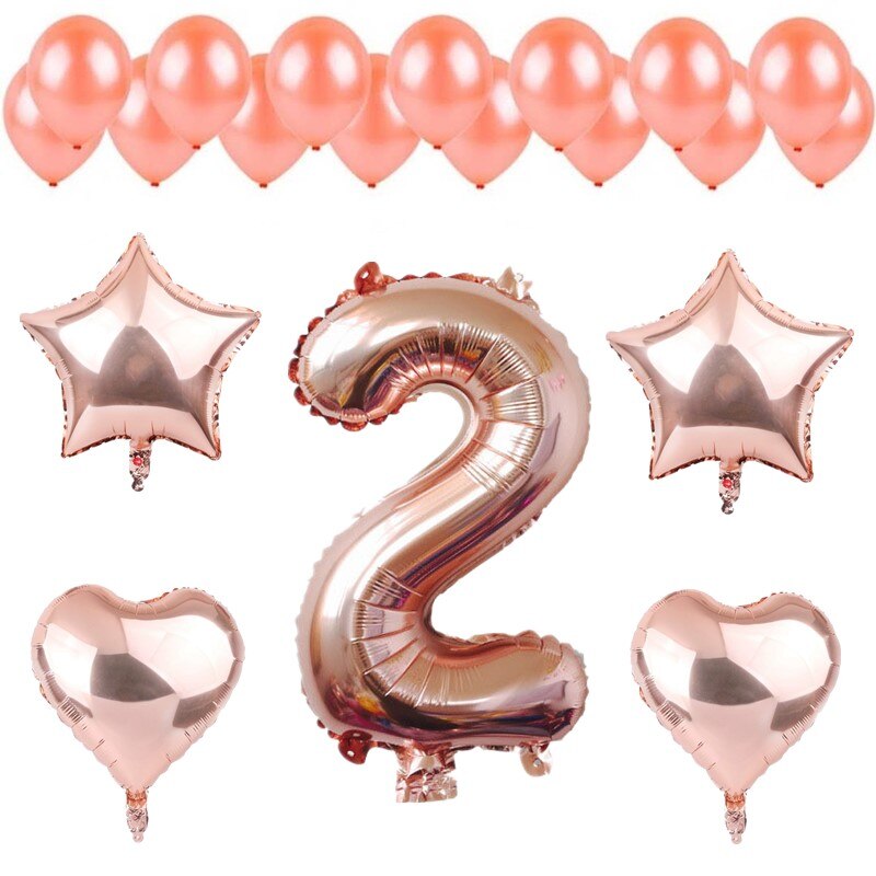20pcs Rose Gold Foil Latex Balloon Set 1-9 Number/Star/Heart Balloons DIY Wedding Anniversary Birthday Decoration Baby Shower