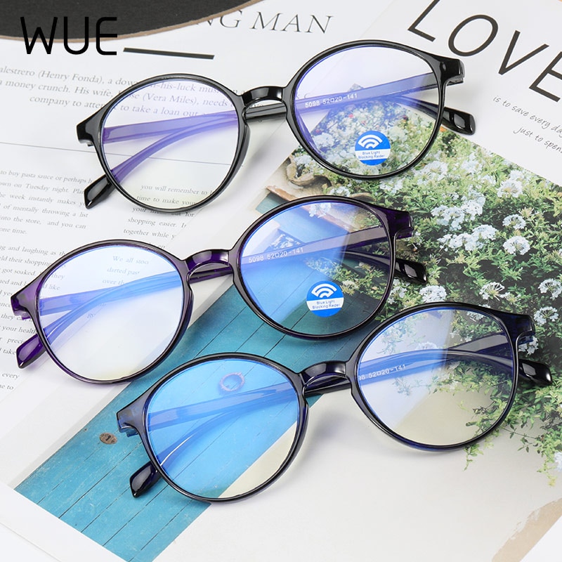 ! Lentes de cristal transparente WUE para mujer, gafas antiazules para hombre, gafas redondas para ordenador, óptico transparente, armazón de gafas