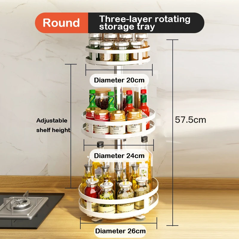 Rotation Condiment Rack Multifunctional Carbon Steel Flavour Storage Tray Round Seasonings Spice Organizer for Kitchen: MULTI