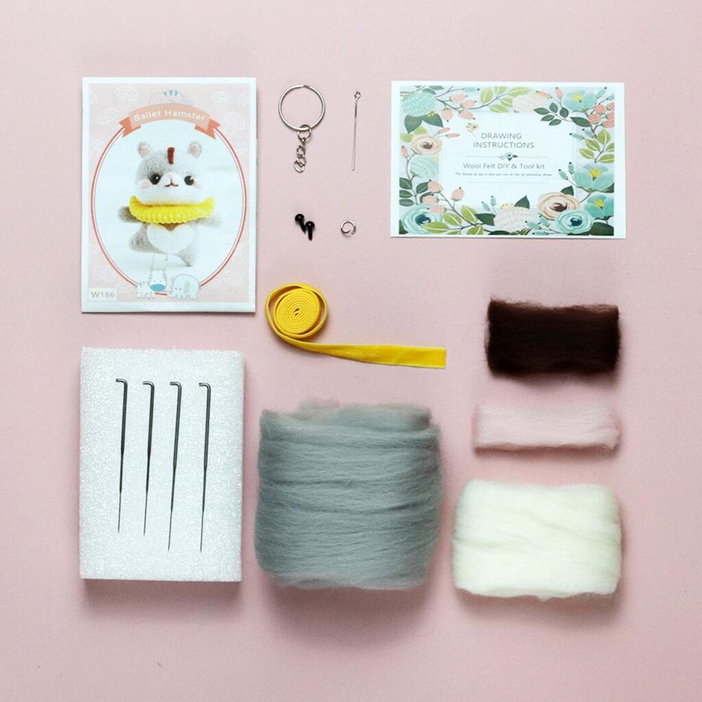 DIY Needle Felting Kit Felt Animals Wool Felt Tools and Foam Mat Pig