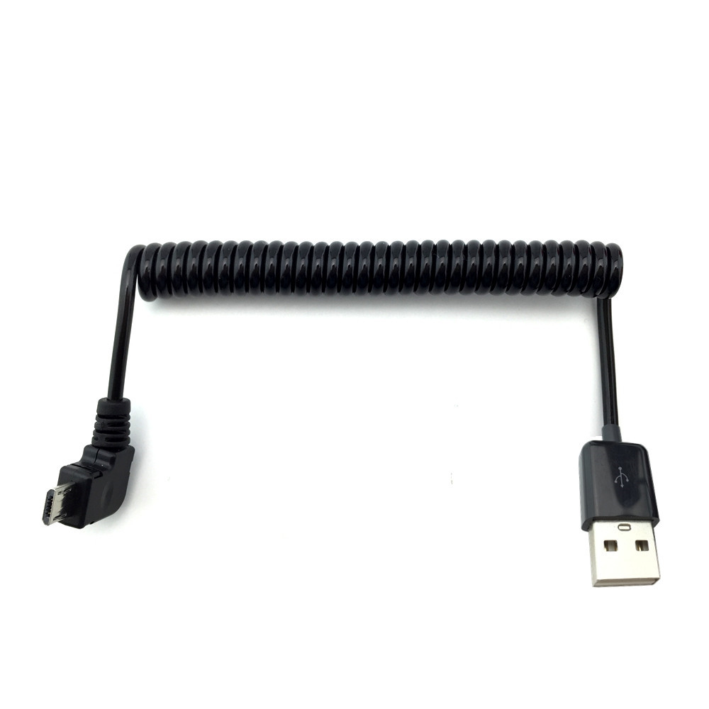 50cm/200cm 90 degree right elbow Spring Coiled USB 2.0 Male to Micro USB Data Sync Charger Cable for Android mobile phones