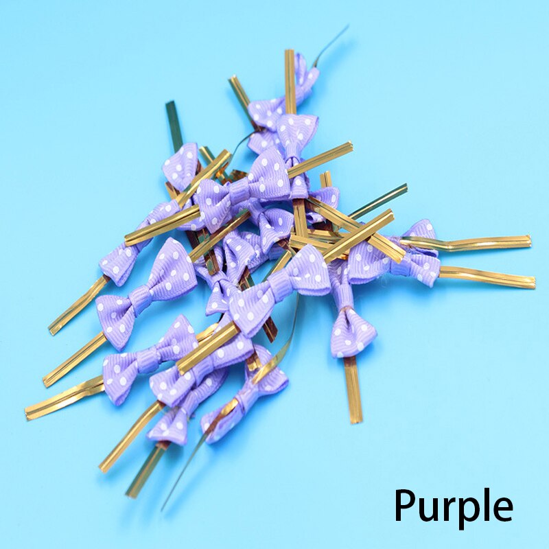 100Pcs DIY Bow Tie Wrapping Golded Wire Bowknot Binding Wire Lollipop Candy Packaging Bags Fastener Sealing Fixed Ties: Purple